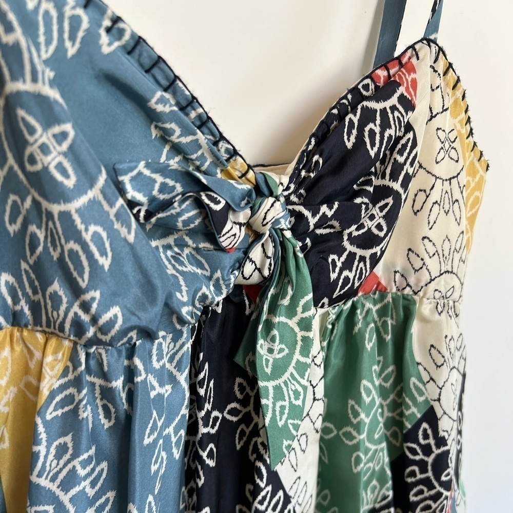 BCBG MAXAZRIA Spaghetti Strap Quilt Patchwork Mini Baby-doll Dress Bow Chest - Picture 8 of 16
